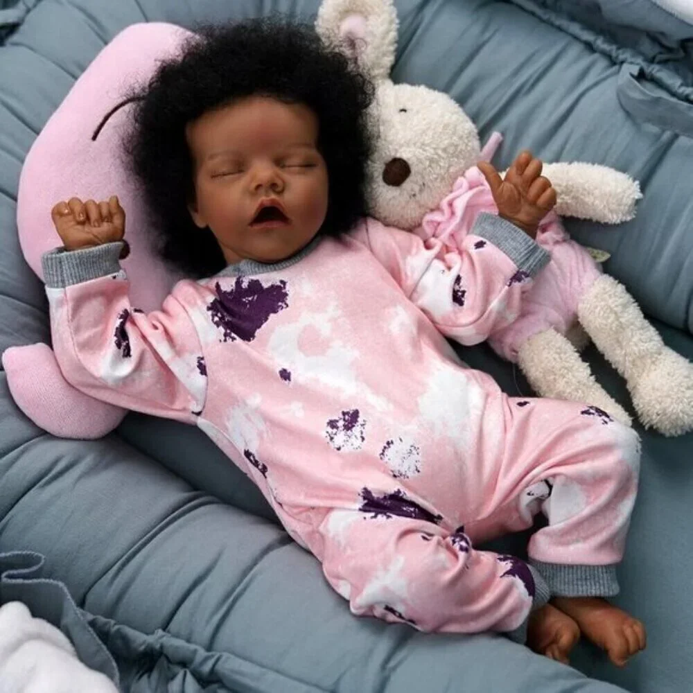 JIZHI  Reborn Baby girl Dolls Black -17Inch Baby-Soft Body & Curls Realistic